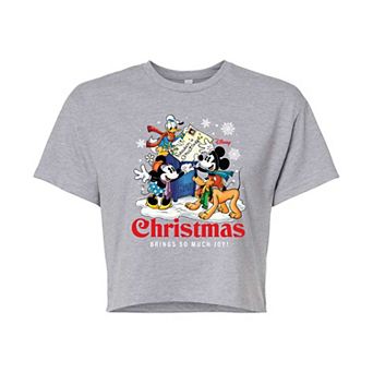 Disney's Mickey Mouse & Friends Juniors' Christmas Brings Joy Cropped Tee