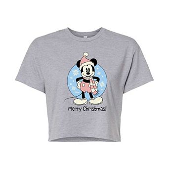Disney's Mickey Mouse Juniors' Merry Christmas Cropped Tee