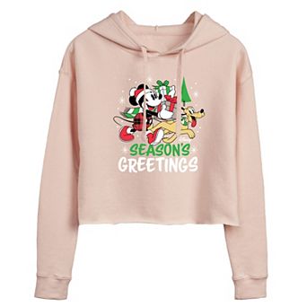 Disney's Mickey Mouse & Pluto Juniors' Seasons Greetings Cropped Hoodie