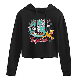 Disney's Mickey & Minnie Mouse & Pluto Juniors' Sleigh Ride Cropped Hoodie