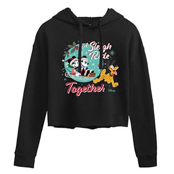 Disney's Mickey & Minnie Mouse & Pluto Juniors' Sleigh Ride Cropped Hoodie