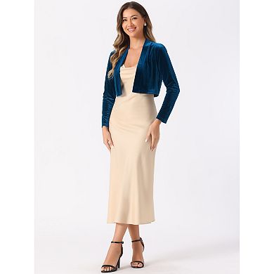 Velvet Shrugs for Women's Long Sleeve Open Front Cardigan Cropped Bolero Jacket