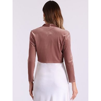 Velvet Shrugs for Women's Long Sleeve Open Front Cardigan Cropped Bolero Jacket