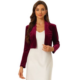Velvet Shrugs for Women's Long Sleeve Open Front Cardigan Cropped Bolero Jacket