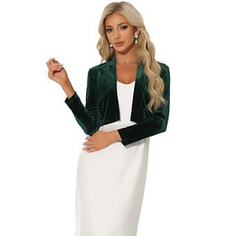 Velvet Shrugs for Women's Long Sleeve Open Front Cardigan Cropped Bolero Jacket