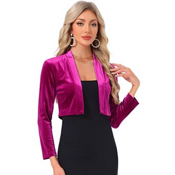 Velvet Shrugs for Women's Long Sleeve Open Front Cardigan Cropped Bolero Jacket