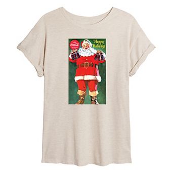 Juniors' Coca-Cola Vintage Santa With Bottles Oversized Tee