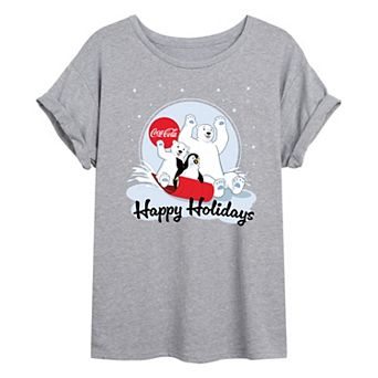 Juniors' Coca-Cola Happy Holidays Sled Oversized Tee