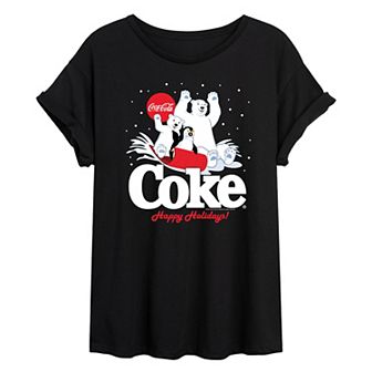 Juniors' Coca-Cola Happy Holidays Sledding Oversized Tee