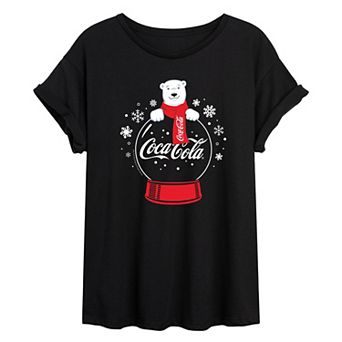 Juniors' Coca-Cola Polar Bears Snowglobe Oversized Tee