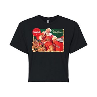 Juniors' Coca-Cola Vintage Santa With Ice Cooler Cropped Tee