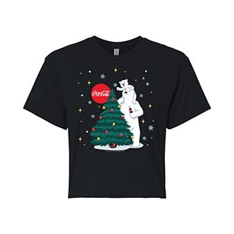 Juniors' Coca-Cola Christmas Tree Cropped Tee