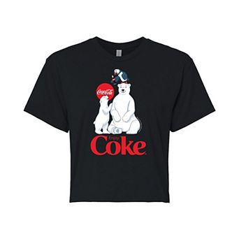 Juniors' Coca-Cola Polar Bears and Puffin Cropped Tee