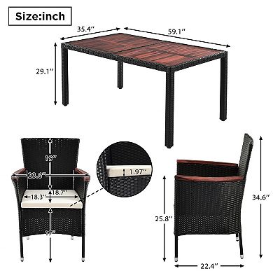 Merax 7-Piece Outdoor Patio Dining Set, Garden PE Rattan Wicker Dining Table and Chairs Set