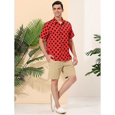 Men's Summer Polka Dots Shirt Button Down Short Sleeves Shirts