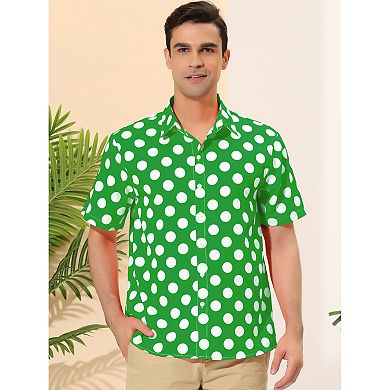 Men's Summer Polka Dots Shirt Button Down Short Sleeves Shirts