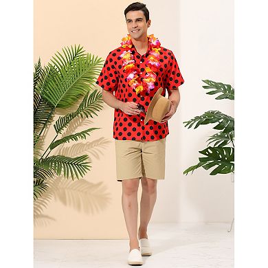 Men's Summer Polka Dots Shirt Button Down Short Sleeves Shirts