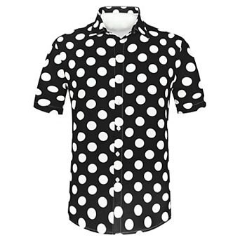 Men's Summer Polka Dots Shirt Button Down Short Sleeves Shirts