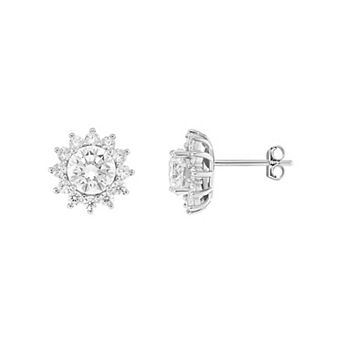 PRIMROSE Sterling Silver Cubic Zirconia Flower Stud Earrings