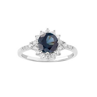 PRIMROSE Sterling Silver Simulated Sapphire & Cubic Zirconia Halo Ring