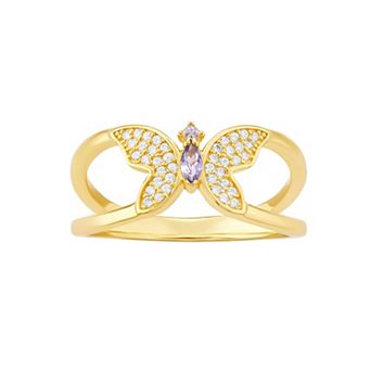 PRIMROSE 18k Gold Over Silver Cubic Zirconia Butterfly Ring