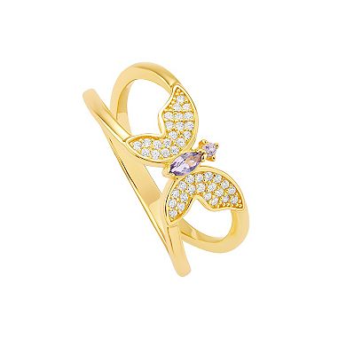 PRIMROSE 18k Gold Over Silver Cubic Zirconia Butterfly Ring
