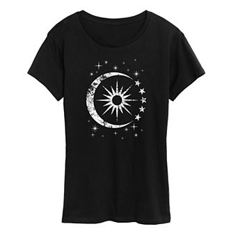 Women's Celestial Sun Moon Scene Graphic Tee