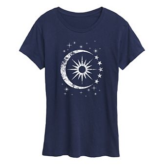 Women's Celestial Sun Moon Scene Graphic Tee