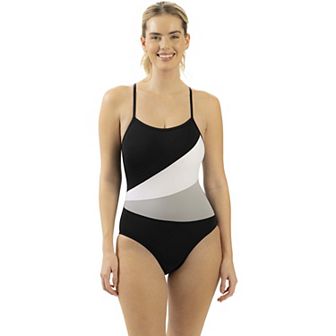 Women's Dolfin Color Block Criss Cross Straps One-Piece Swimsuit