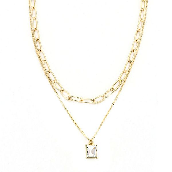 Pannee by Panacea Gold Tone Chain & Crystal Pendant Layered Necklace