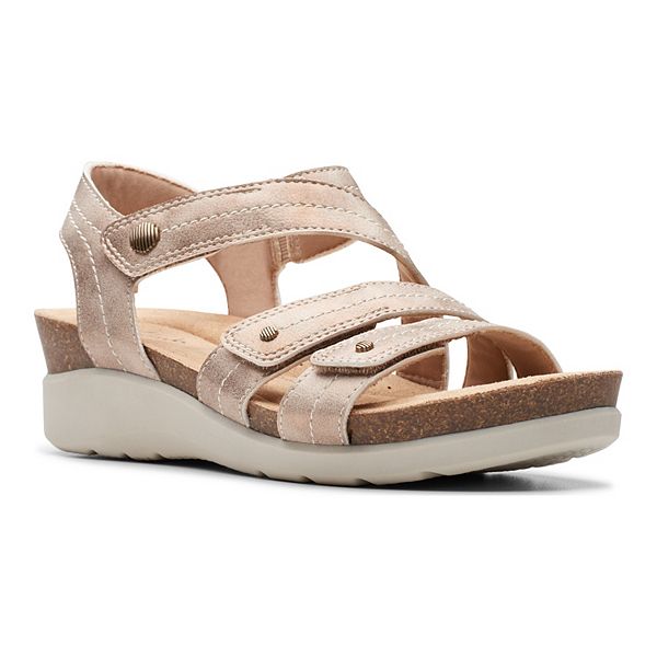 Clarks&reg; Calenne Clara Women's Leather Wedge Sandals - Bronze (8.5)