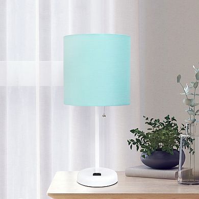 Creekwood Home White Finish Metal Table Lamp with Power Outlet Base