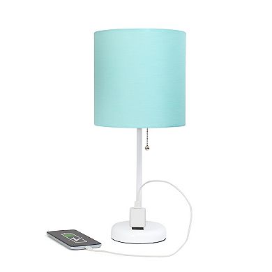 Creekwood Home White Finish Metal Table Lamp with Power Outlet Base