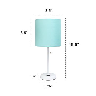Creekwood Home White Finish Metal Table Lamp with Power Outlet Base