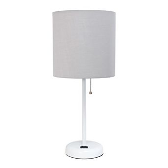 Creekwood Home White Finish Metal Table Lamp with Power Outlet Base
