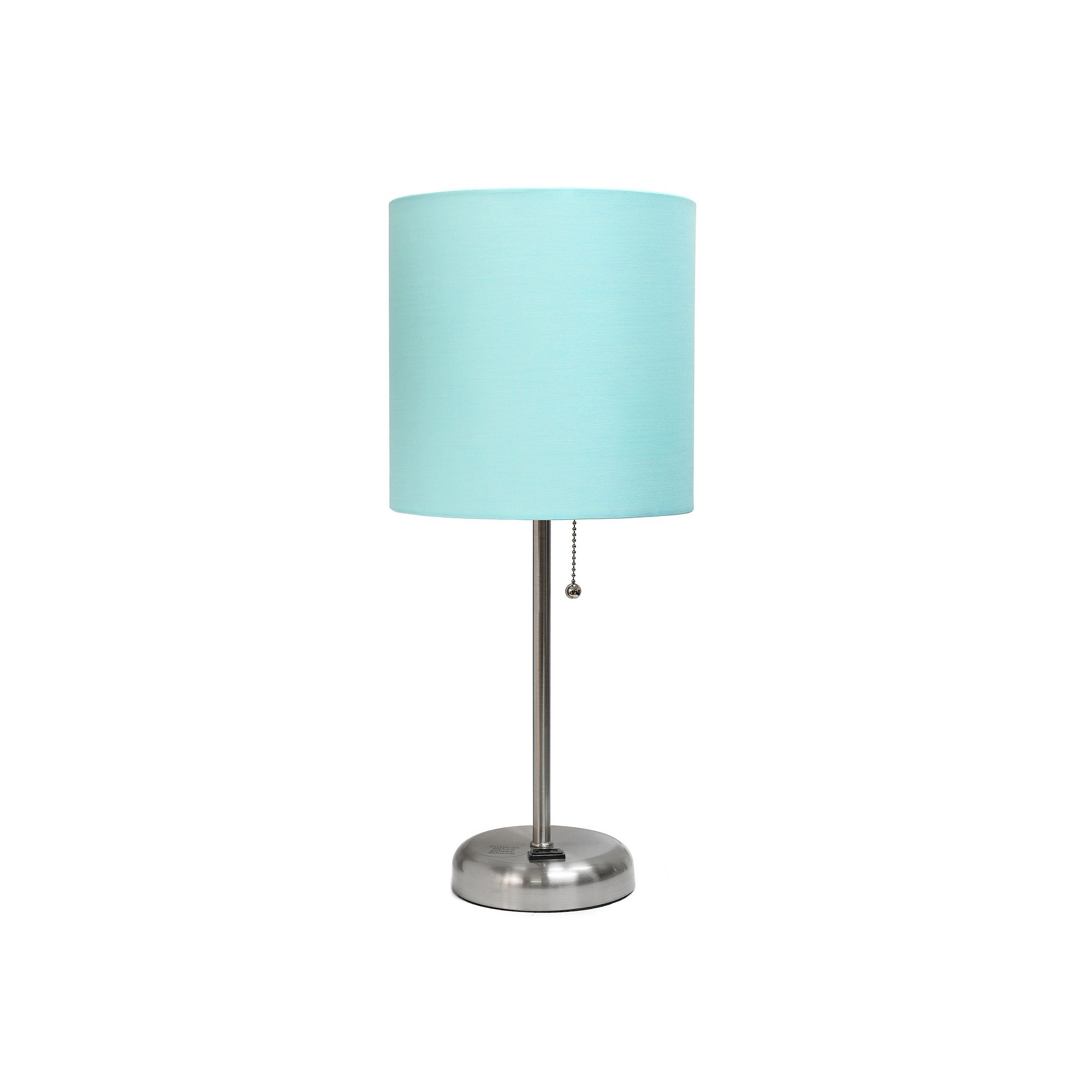 Creekwood Home Metal Table Lamp with Power Outlet Base, Silver And Aqua