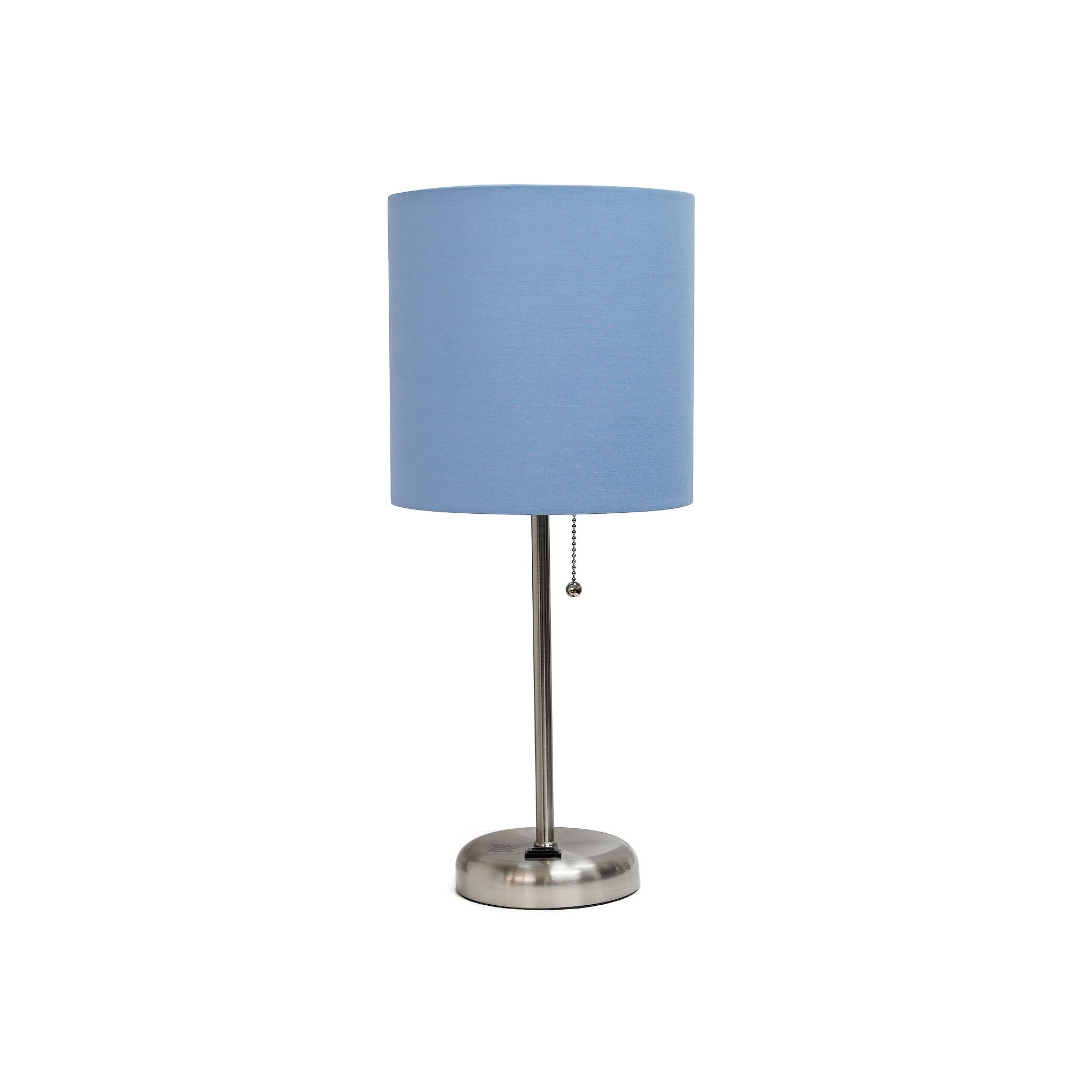 Creekwood Home Metal Table Lamp with Power Outlet Base, Silver And Blue