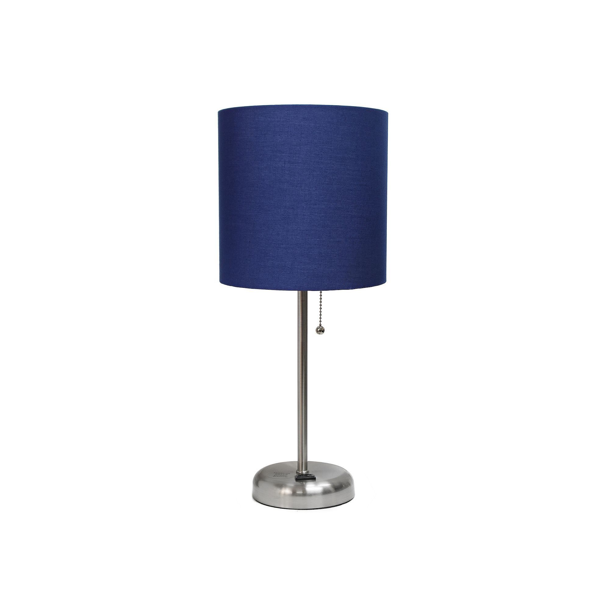 Creekwood Home Metal Table Lamp with Power Outlet Base, Silver And Navy