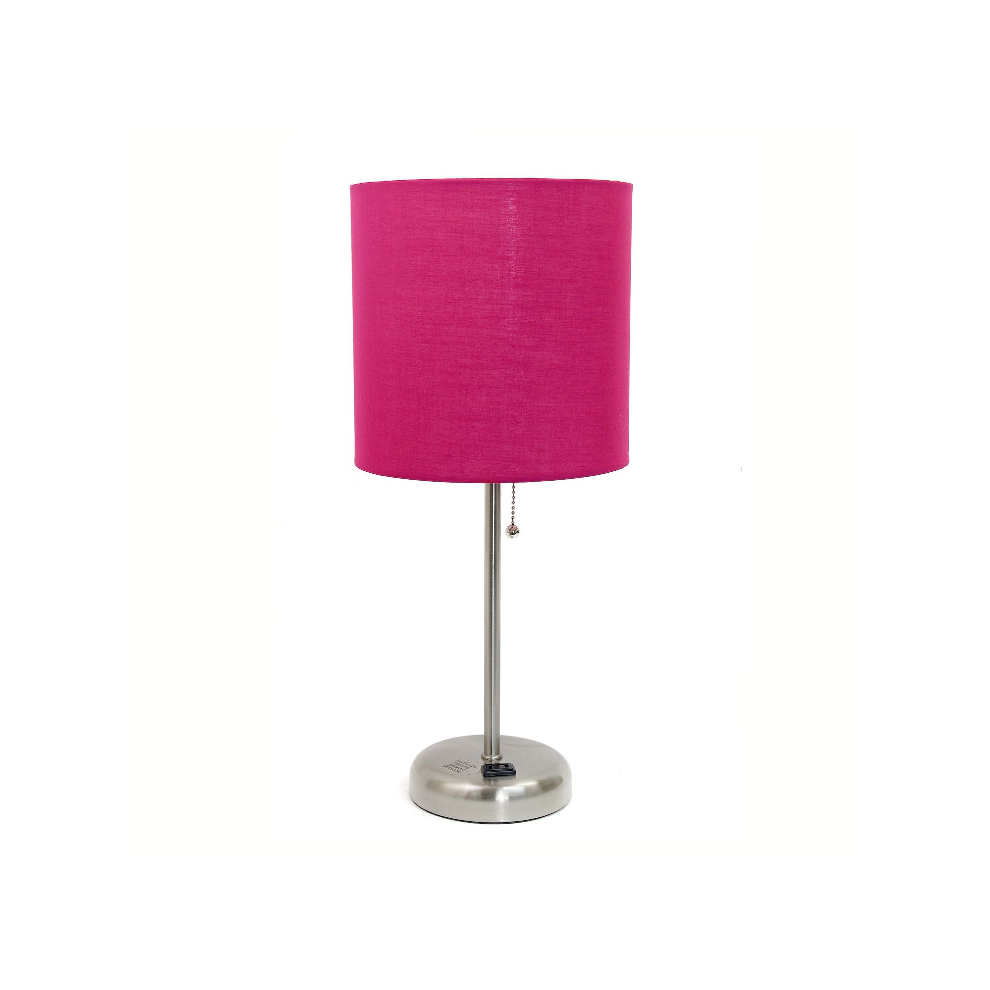 Creekwood Home Metal Table Lamp with Power Outlet Base, Silver And Pink