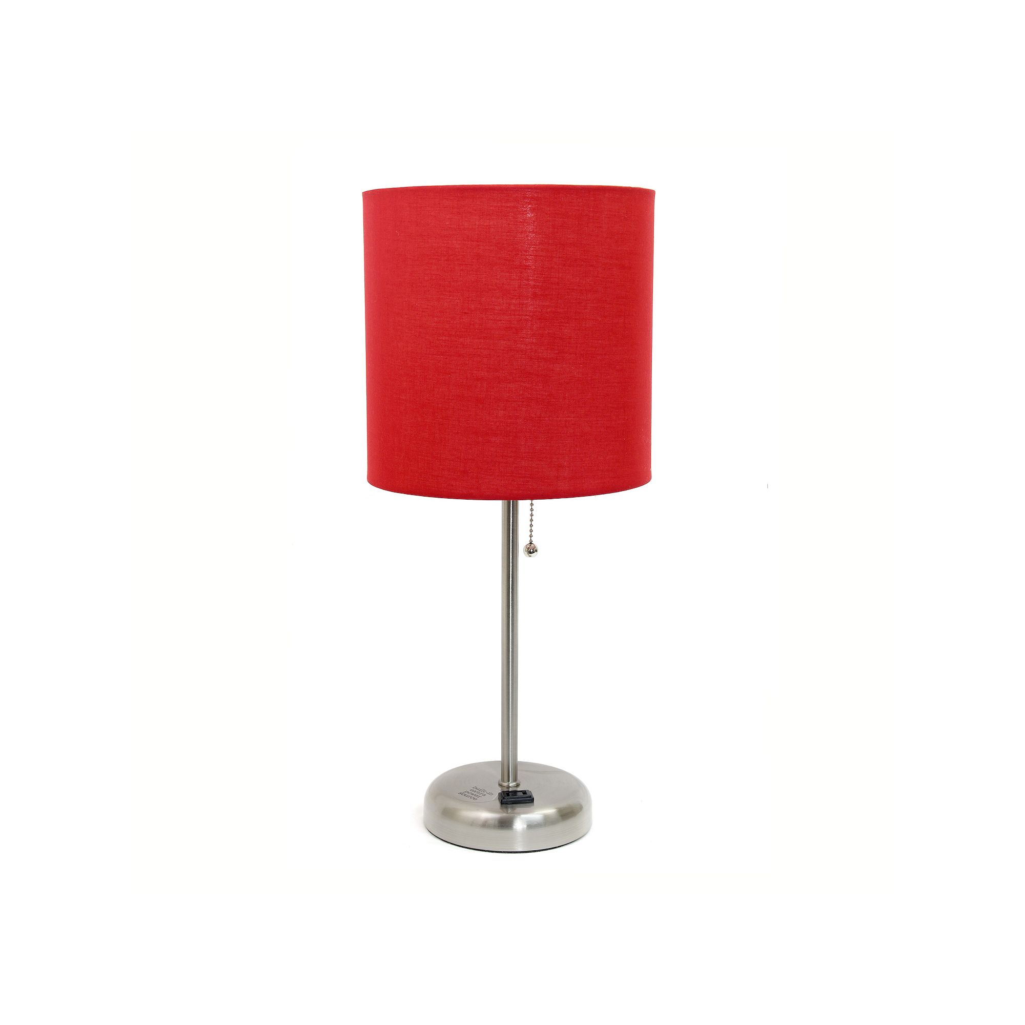 Creekwood Home Metal Table Lamp with Power Outlet Base, Silver And Red