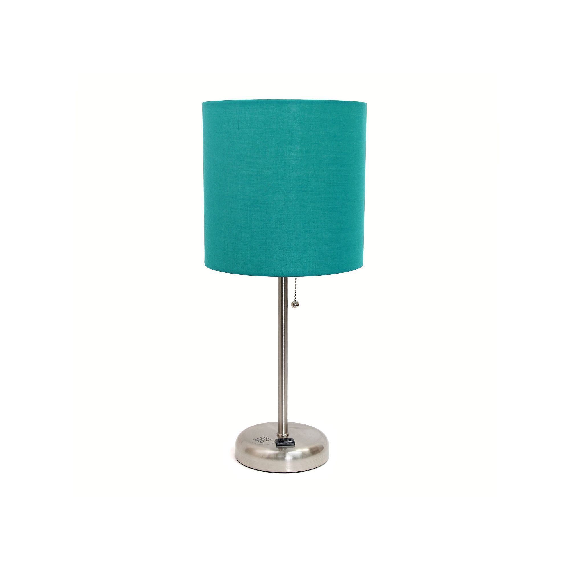 Creekwood Home Metal Table Lamp with Power Outlet Base, Silver And Teal