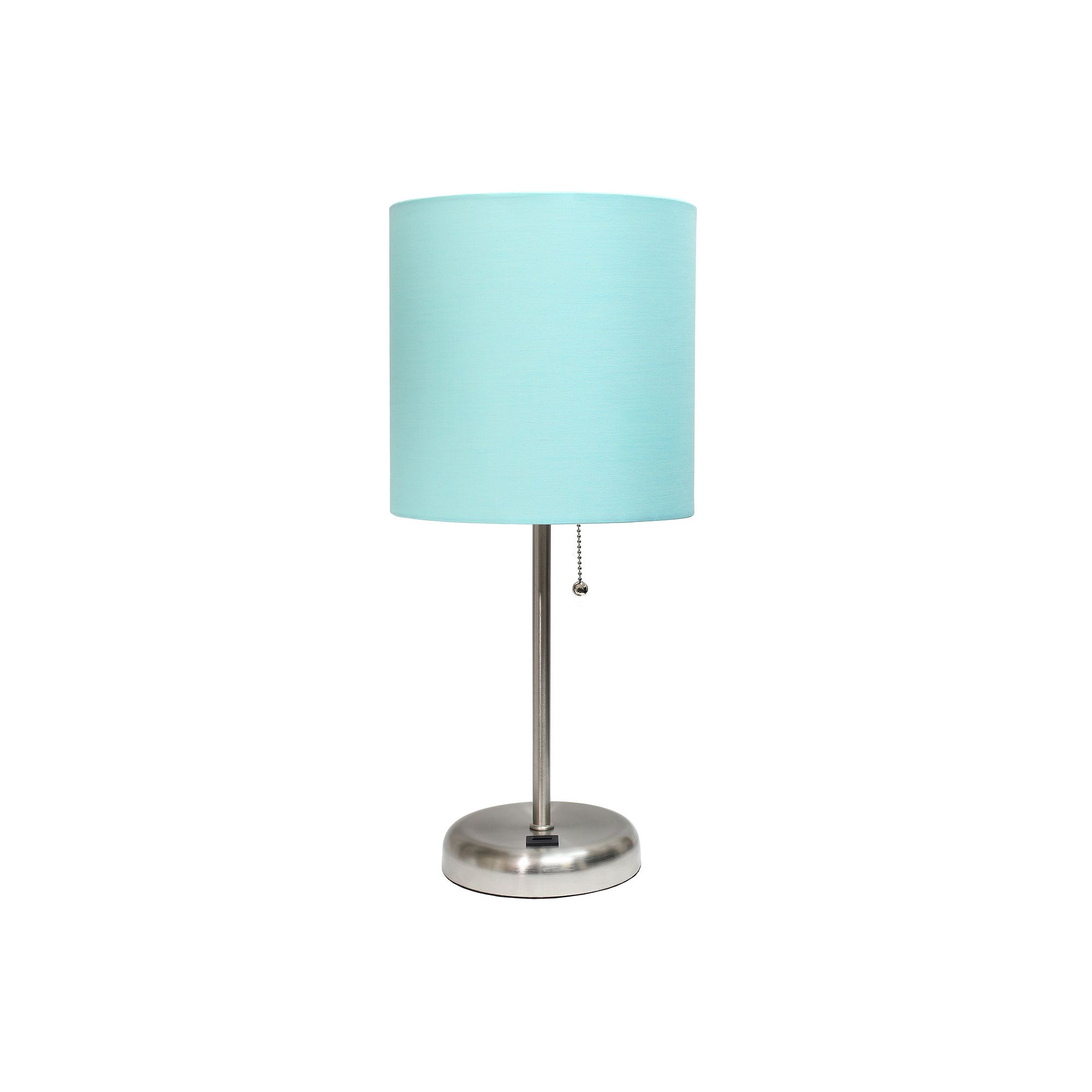 Creekwood Home Metal Table Lamp with USB Port, Silver And Aqua