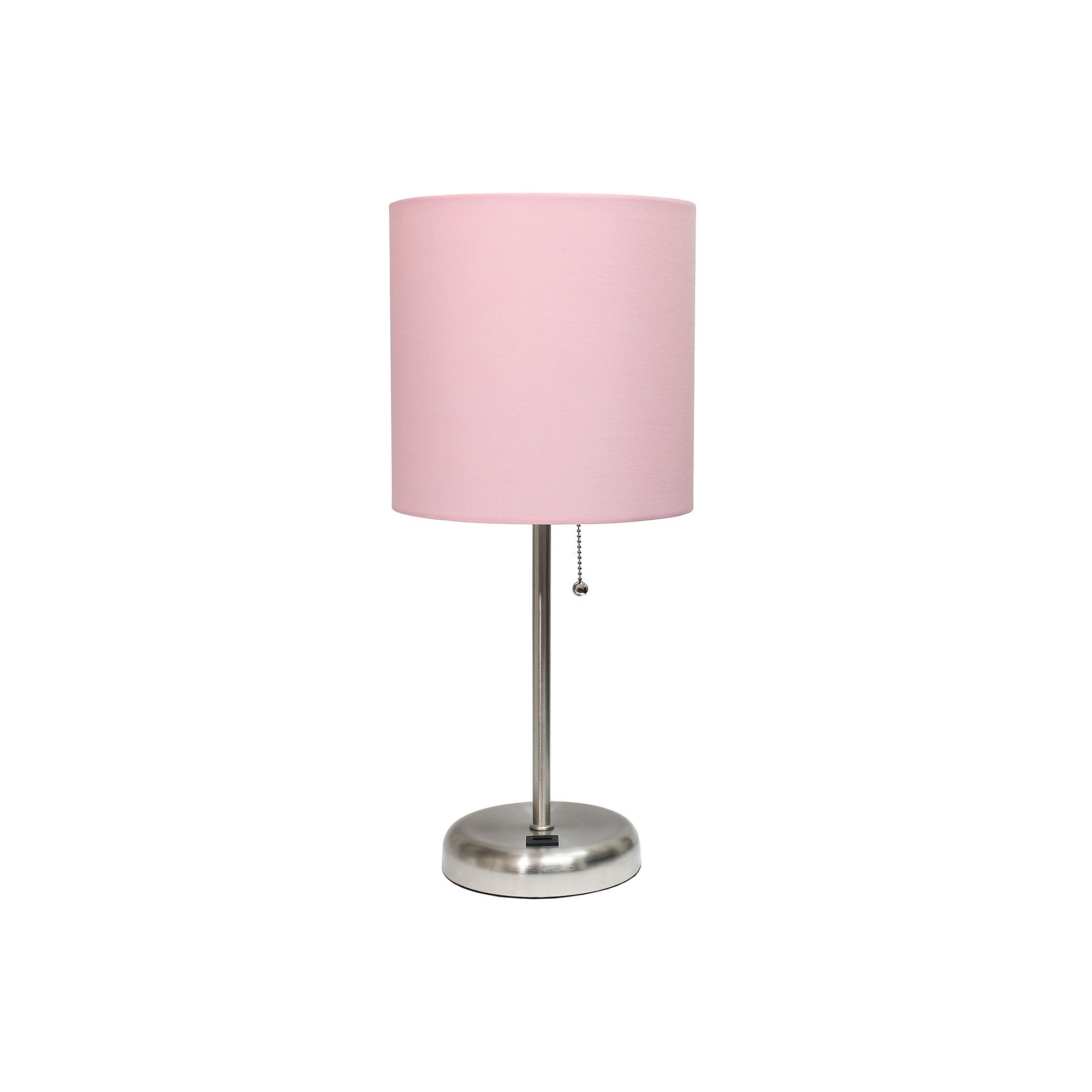 Creekwood Home Metal Table Lamp with USB Port, Silver And Pink