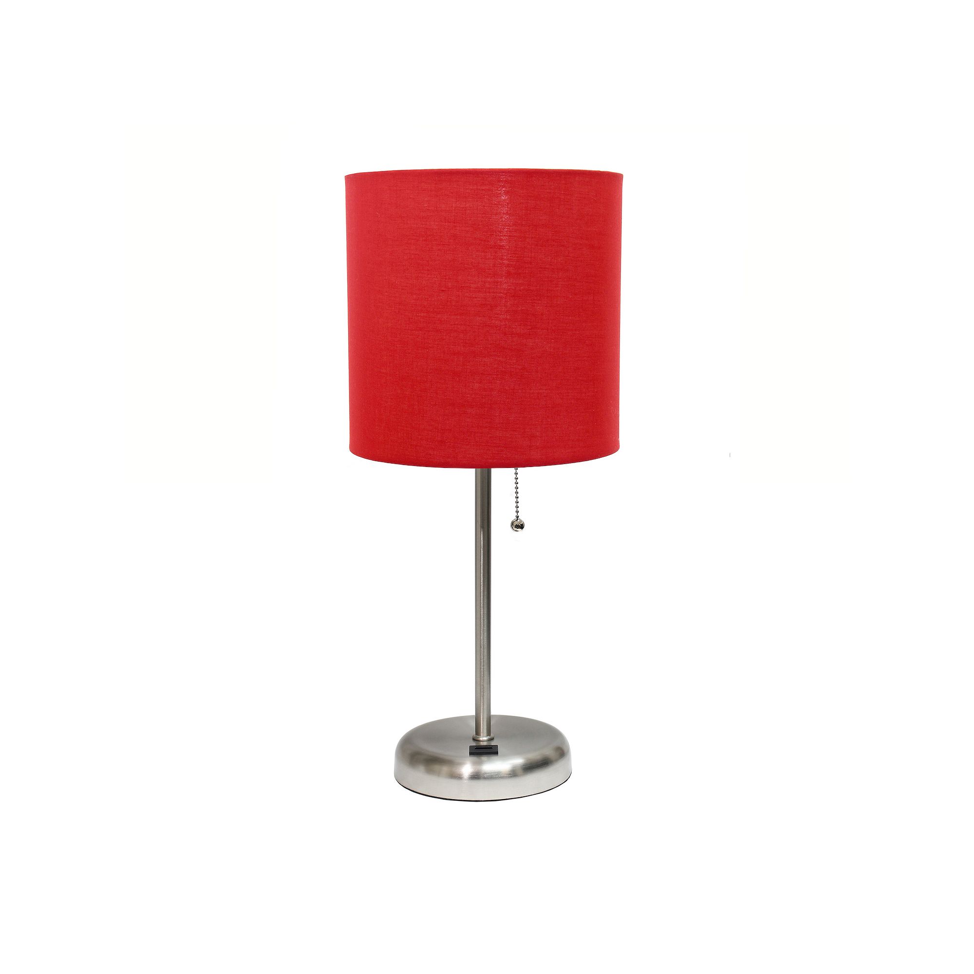 Creekwood Home Metal Table Lamp with USB Port, Silver And Red
