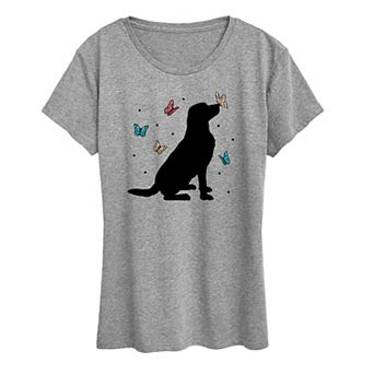 Women's Dog And Butterflies Graphic Tee