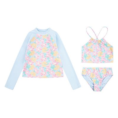 Girls 7-16 Hurley 3-Piece UPF 50+ Floral Rash Guard Bikini and