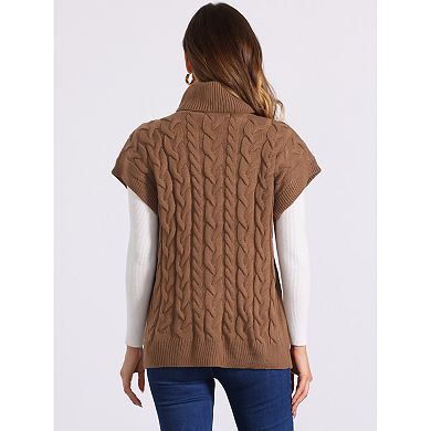 Women's Sleeveless Vest Solid Color Knit Pullover Turtleneck Twist Wool Vest Casual Sweater