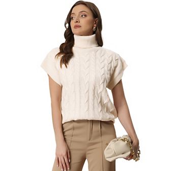 Women's Sleeveless Vest Solid Color Knit Pullover Turtleneck Twist Wool Vest Casual Sweater