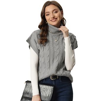 Women's Sleeveless Vest Solid Color Knit Pullover Turtleneck Twist Wool Vest Casual Sweater