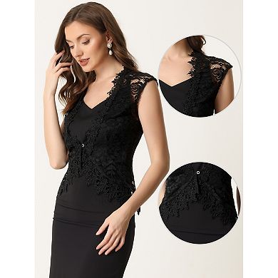 Lace Cap Sleeves Cardigan for Women's Floral Evening Wedding Elegant Shrug